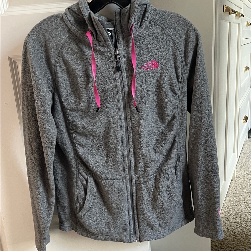 Gray Fleece Jacket with Pink Accents